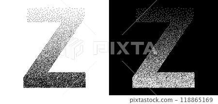 Dotted letter Z as logo or icon. Retro effect with dots. Illustration Z generation concept. Black shape on a white background and the same white shape on the black side. 118865169