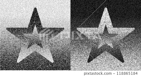Stipple effect star as icon or background. Abstract vector with dots as logo or illustration concept. Black shape on a white background and the same white shape on the black side. 118865184