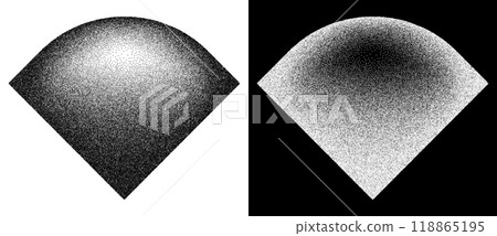Abstract art background with dots. Stipple effect with chaotic noise. Segment with textured gradient. Black dots on a white background and white dots on the black side. Abstract art background with dots. Stipple effect with chaotic noise. Segment with textured gradient. Black dots on a white background and white dots on the black side. 118865195