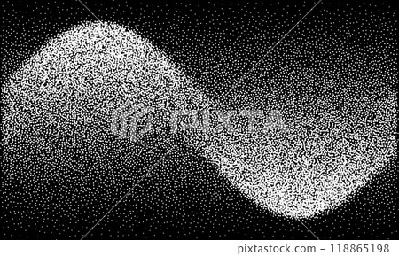 Abstract art background with dots. Waves with stipple effect with chaotic noise. White dots on black background. Abstract art background with dots. Waves with stipple effect with chaotic noise. White dots on black background. 118865198