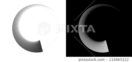 Abstract background with lines like letter C. Art design spiral as logo or icon. A black figure on a white background and an equally white figure on the black side. Abstract background with lines like letter C. Art design spiral as logo or icon. A black figure on a white background and an equally white figure on the black side. 118865222