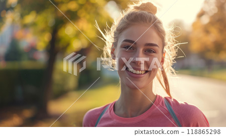 Portrait of a positive woman on a morning jog 118865298