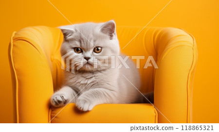 Sad kitten in a yellow chair Sad kitten in a yellow chair 118865321