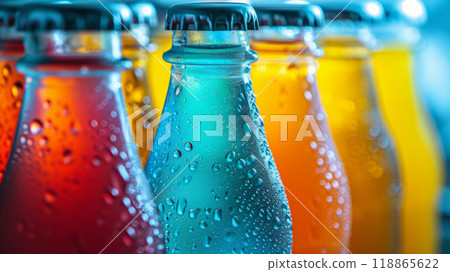Glass bottles with drinks. 118865622