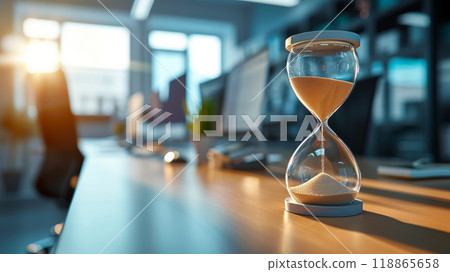 Hourglass on the table in the office 118865658