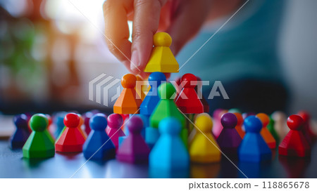 Construction of a pyramid from multi-colored figures 118865678