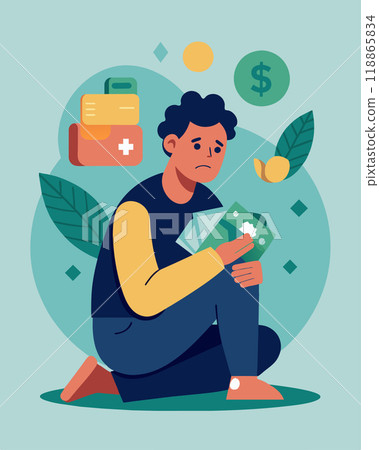A person battling a chronic illness unable to work and relying solely on disability payments. They turn to payday loans to cover sudden expenses or emergencies.. Vector illustration. A person battling a chronic illness unable to work and relying solely on disability payments. They turn to payday loans to cover sudden expenses or emergencies.. Vector illustration. 118865834