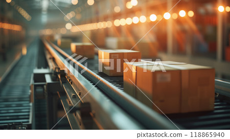 Cardboard box on conveyor belt 118865940