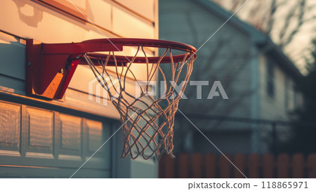 Basketball hoop on the garage Basketball hoop on the garage 118865971