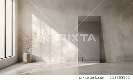 Large floor mirror in an empty room. 118865992