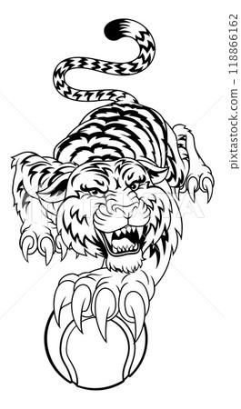 Tiger Tennis Ball Animal Sports Team Mascot Tiger Tennis Ball Animal Sports Team Mascot 118866162