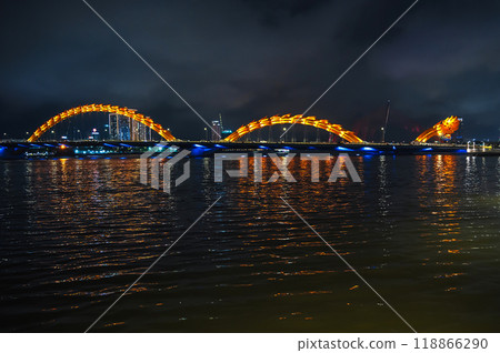 Dragon Bridge or Cau Rong over Han River in Da Nang in Vietnam at night 118866290