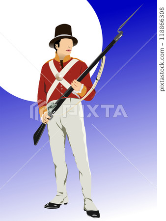 An England officer in military uniform of the 18-19th centuries. 3d hand drawn vector illustration 118866308