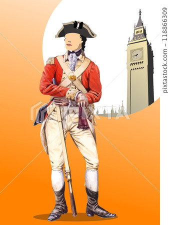 An England officer in military uniform of the 18-19th centuries. 3d hand drawn vector illustration 118866309