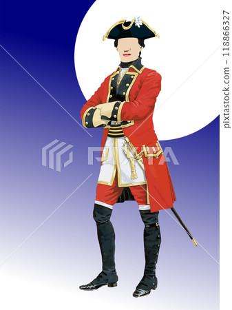An England officer in military uniform of the 18-19th centuries. 3d hand drawn vector illustration 118866327