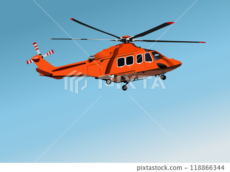 Ambulance Helicopter in air. Vector Hand drawn 3d illustration 118866344