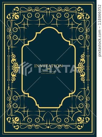 Gold ornament on dark background. Can be used as invitation card. Book cover. Vector illustration. Hand drawn Illustration 118866352