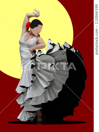 Beautiful young couple dancing flamenco. Vector 3d hand drawn illustration 118866399