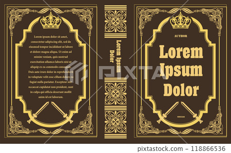 Ornate leather book cover and Old retro ornament frames. Royal Golden style design. Historical novel. Oriental style Vector illustration. Hand drawn illustration 118866536