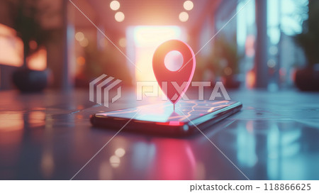 Pin the geoposition over the smartphone 118866625