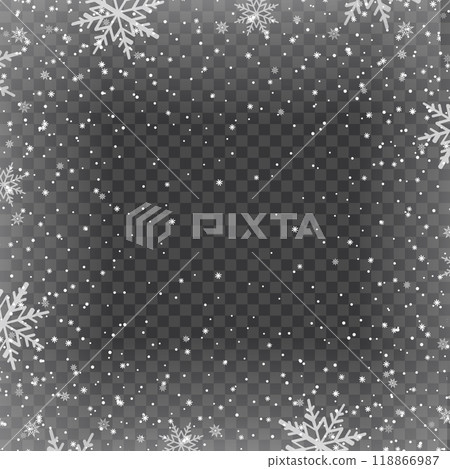 Winter Snowflakes Falling on Transparent Background for Christmas Design .Vector 118866987