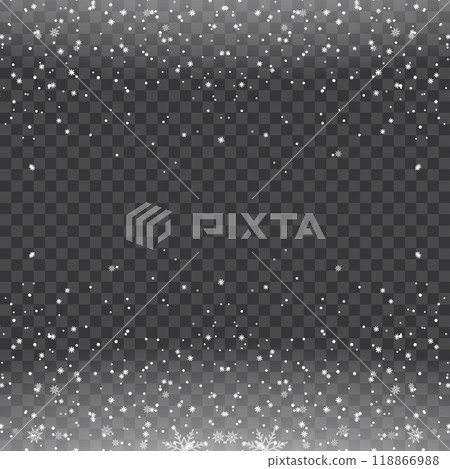 Winter Snowflakes Falling on Transparent Background for Christmas Design .Vector 118866988