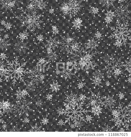 Winter Snowflakes Falling on Transparent Background for Christmas Design .Vector 118867025
