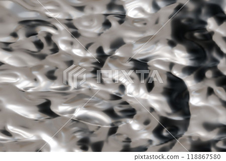 Futuristic abstract chrome background. Tech style fluid metallic surface. Flowing silver. Ideal for use in high-end design projects, as striking background for promotional materials. Y2k, 2000s. 3D. 118867580