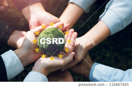 Corporate Sustainability Reporting Directive (CSRD) Concept. The European Union and financial reporting standards regarding sustainability disclosures. 118867885