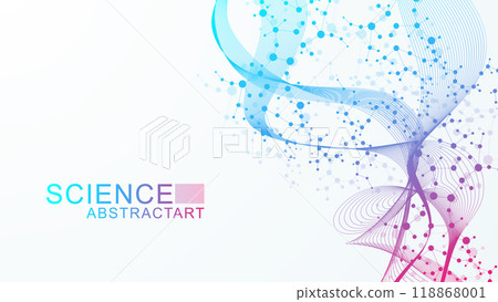 Modern abstract molecules structure for science or medical background. DNA helix or atom visualization. Molecular wave flow abstract background. Vector illustration 118868001