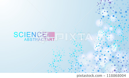 Modern abstract molecules structure for science or medical background. DNA helix or atom visualization. Molecular wave flow abstract background. Vector illustration 118868004