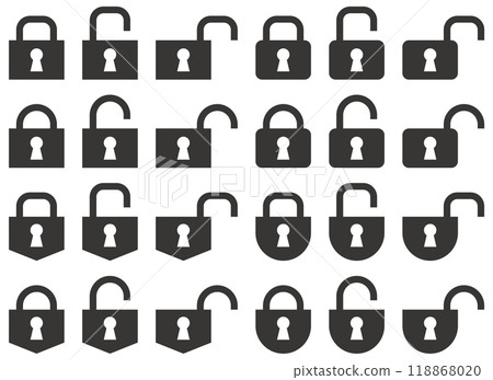 各種形狀的鎖、鎖和鑰匙的向量插圖圖示集 118868020