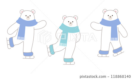 Vector illustration of a polar bear skating. Winter, scarf, polar bear, polar bear 118868140