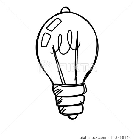 Lightbulb sketch drawing. Black and white inspiration illuminated symbol. Light Bulb idea invention. Simple line glass doodle electrical lamp Lightbulb sketch drawing. Black and white inspiration illuminated symbol. Light Bulb idea invention. Simple line glass doodle electrical lamp 118868144