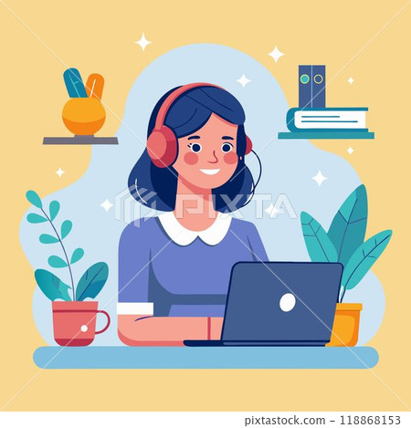 Woman freelancer character with laptop. Modern business management. Cartoon marketing idea. Digital web profession. Online freelancer job 118868153