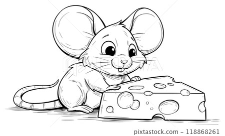 Mouse Sitting on a Piece of Cheese Coloring Book Page Clean Line Art Cute Illustration Fun Cheese Scene Simple and Playful Drawing for Kids Adorable Rodent Art Page Mouse Sitting on a Piece of Cheese Coloring Book Page Clean Line Art Cute Illustration Fun Cheese Scene Simple and Playful Drawing for Kids Adorable Rodent Art Page 118868261