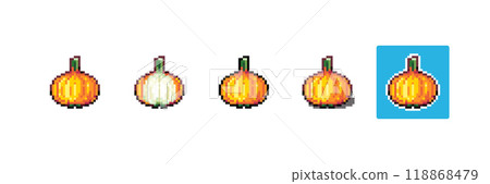 Pixel art Onion. 8bit Game Style Pixelated Onion Vegetable. Detailed Pixel Onion icon with shading and different stroke.  118868479