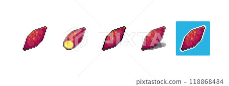 Pixel art Sweet Potato. 8bit Game Style Pixelated Batata Vegetable. Detailed Pixel Sweet Potato Icon with shading and different stroke.  118868484