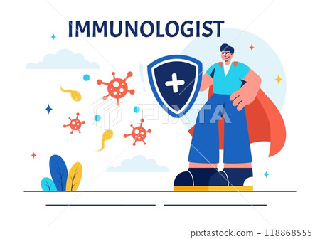 Immunologist Vector Illustration Showing the Immune Protection System Helping People Fight Infections and Harmful Bacteria in a Flat Style Background 118868555