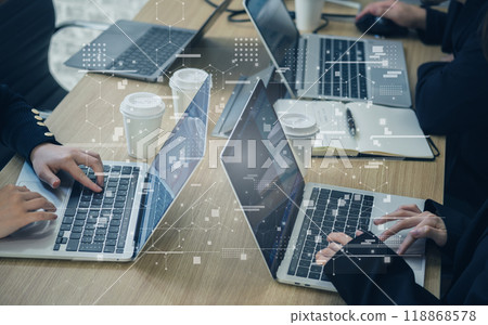 Men and women having a meeting in the office, business scene, IT company, digital network image Men and women having a meeting in the office, business scene, IT company, digital network image 118868578