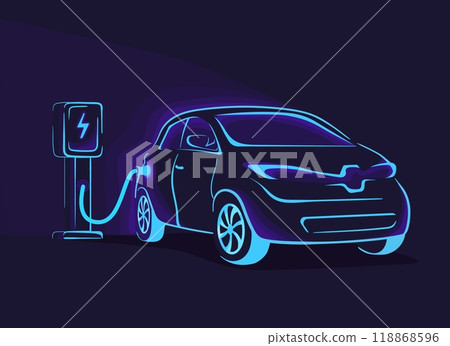Ev charger abstract. Electro car electricity silhouette in dark background, electric vehicle charge station parking future auto abstract energy concept, neat vector illustration 118868596