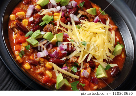 taco soup with kidney bean, corn, ground beef taco soup with kidney bean, corn, ground beef 118868650