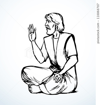 Vector drawing. Man sitting on the ground Vector drawing. Man sitting on the ground 118868787