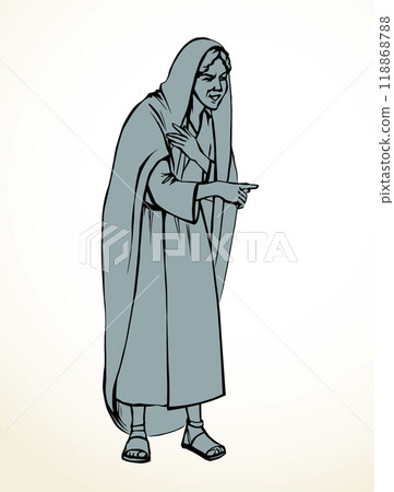 Vector drawing. Ancient woman standing and showing Vector drawing. Ancient woman standing and showing 118868788