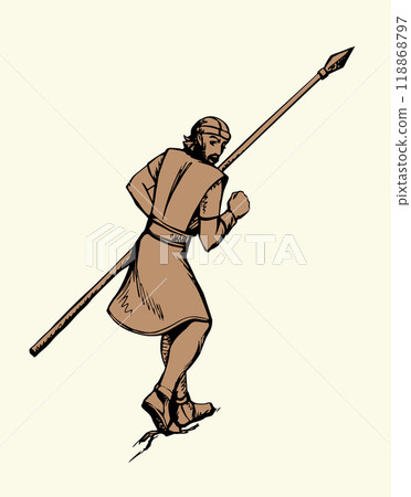 Vector drawing. Man with spear 118868797