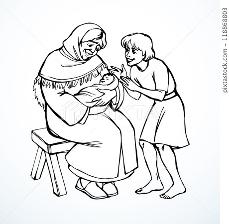 Vector drawing. Mother with baby 118868803