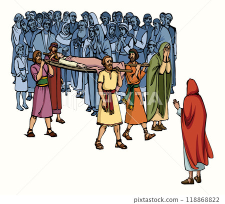 Vector drawing. Funeral of the son of a widow Vector drawing. Funeral of the son of a widow 118868822