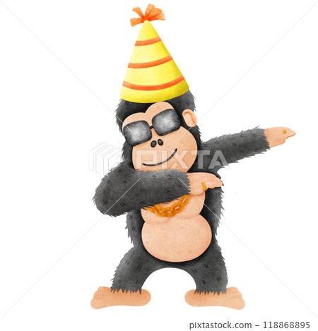 A cartoon gorilla wearing sunglasses and pretending to be dapping wearing a hat happy birthday A cartoon gorilla wearing sunglasses and pretending to be dapping wearing a hat happy birthday 118868895