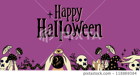 Halloween greeting card with hand drawn... - Stock Illustration ...