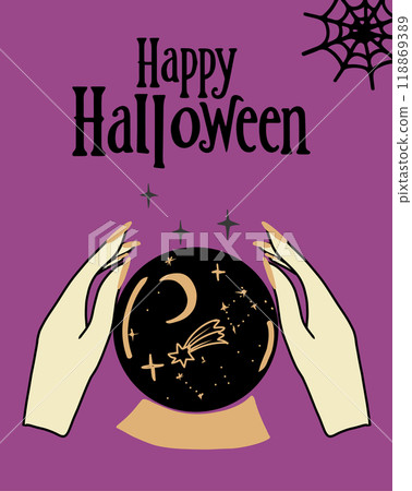 Halloween greeting card with hand vector illustrations. 118869389